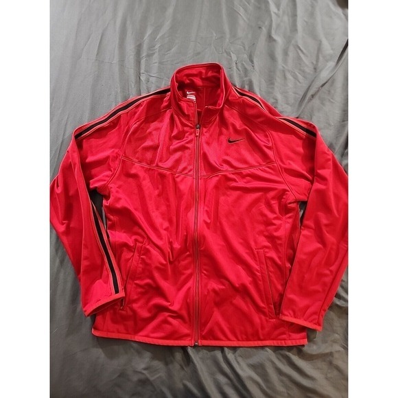 NIKE Zipper‎ Front Mens Track Jacket Red/Black Polyester SZ XL - Picture 1 of 8